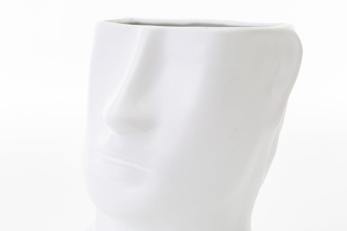 Vaso testa di uomo in porcellana bianca