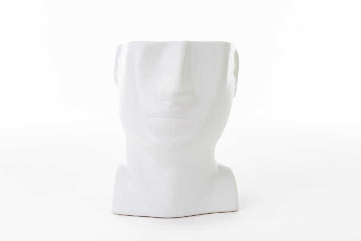 Vaso testa di uomo in porcellana bianca
