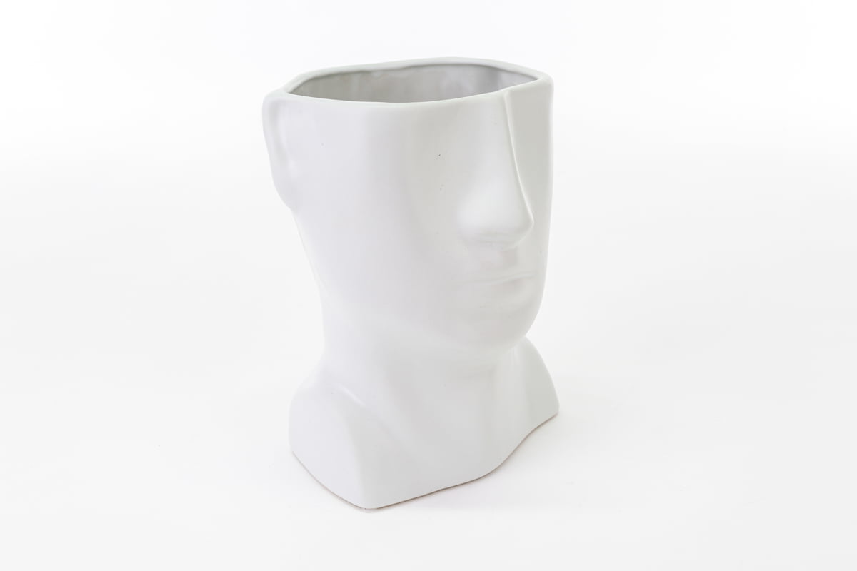 Vaso testa di uomo in porcellana bianca