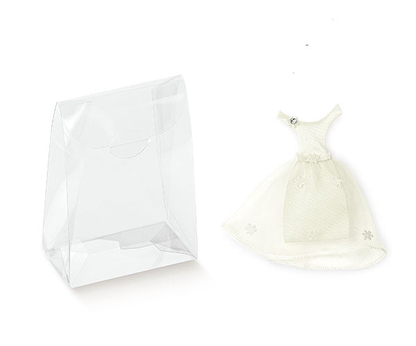 Sacchetto portaconfetti vestito da sposa avorio con sacchetto in pvc