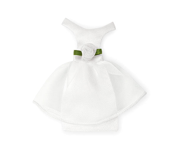 Sacchetto portaconfetti vestito da sposa bianco con sacchetto in pvc