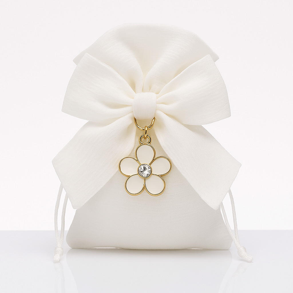 bomboniera charm margherita in metallo con strass