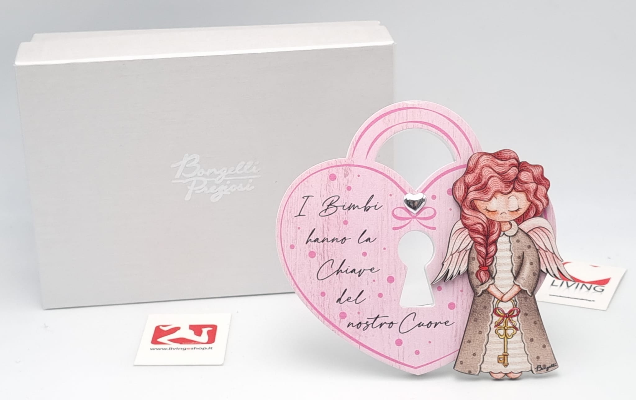 Angelo femmina con chiave in legno i bimbi hanno la chiave del nostro cuore