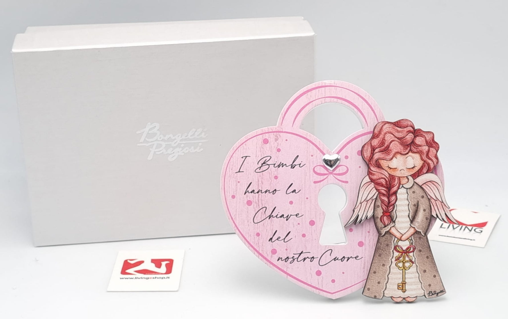 Angelo femmina con chiave in legno i bimbi hanno la chiave del nostro cuore
