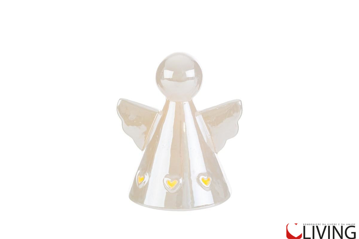 bomboniera angelo porcellana bianca perlata con luce led