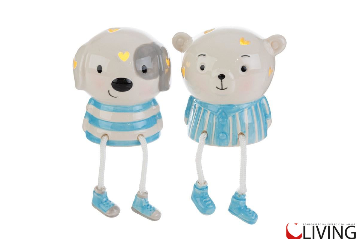 bomboniera animaletti porcellana celeste luce led