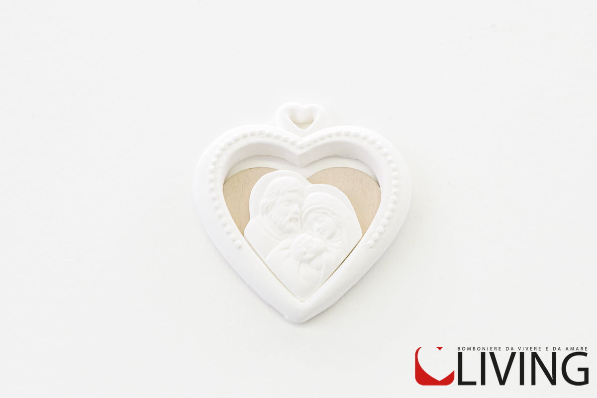 Bomboniera cuore gesso con sacra famiglia