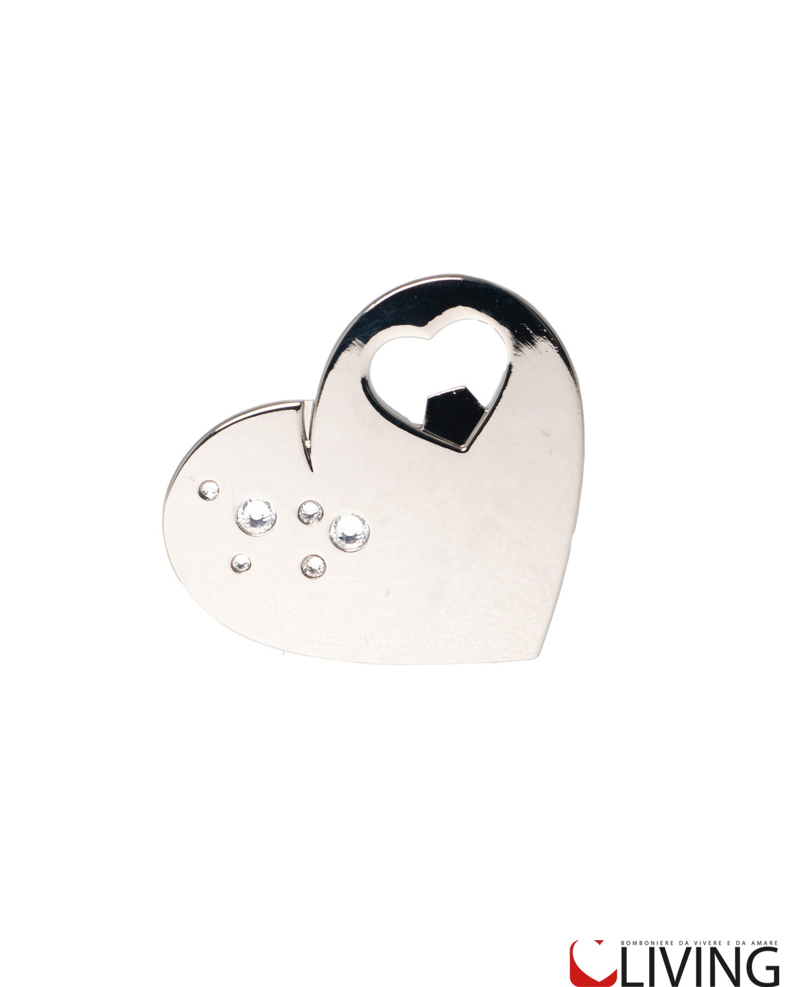 bomboniera apribottiglie acciaio cuore con strass