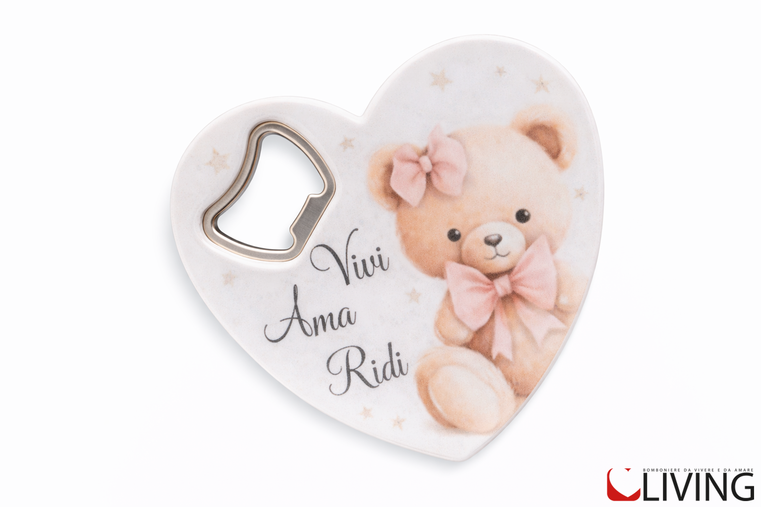 bomboniera apribottiglie orsetto fiocco rosa linea stappacuori