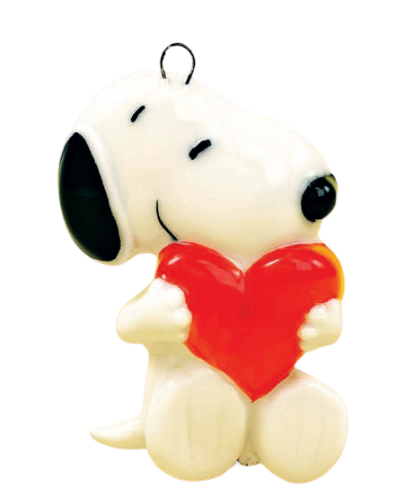Bomboniera tema snoopy in porcellana con cuore rosso
