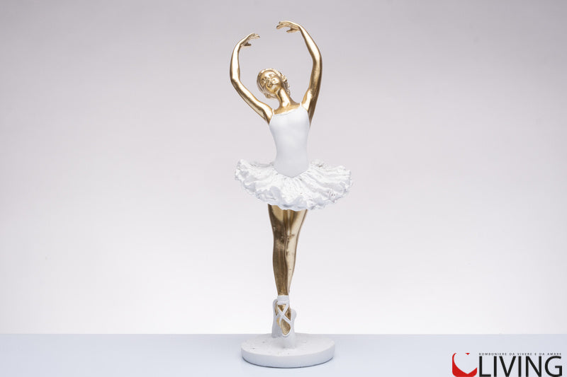bomboniera ballerina danza classica in resina bianca e oro
