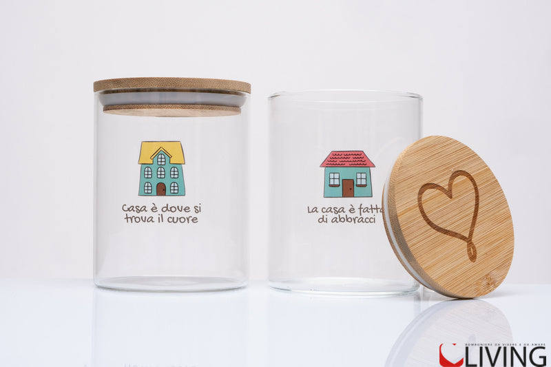 bomboniera barattolo con scritte in vetro borosilicato