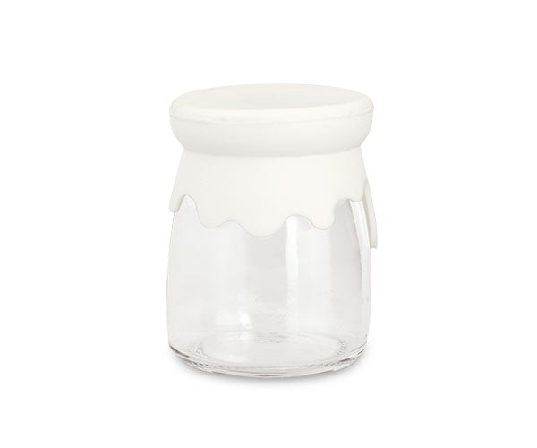 Barattolo in vetro con coperchio in silicone bianco