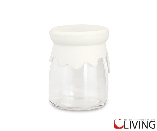 Barattolo in vetro con coperchio in silicone bianco