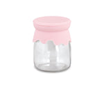 Barattolo in vetro con coperchio in silicone rosa