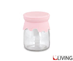 Barattolo in vetro con coperchio in silicone rosa
