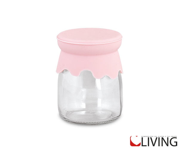 Barattolo in vetro con coperchio in silicone rosa