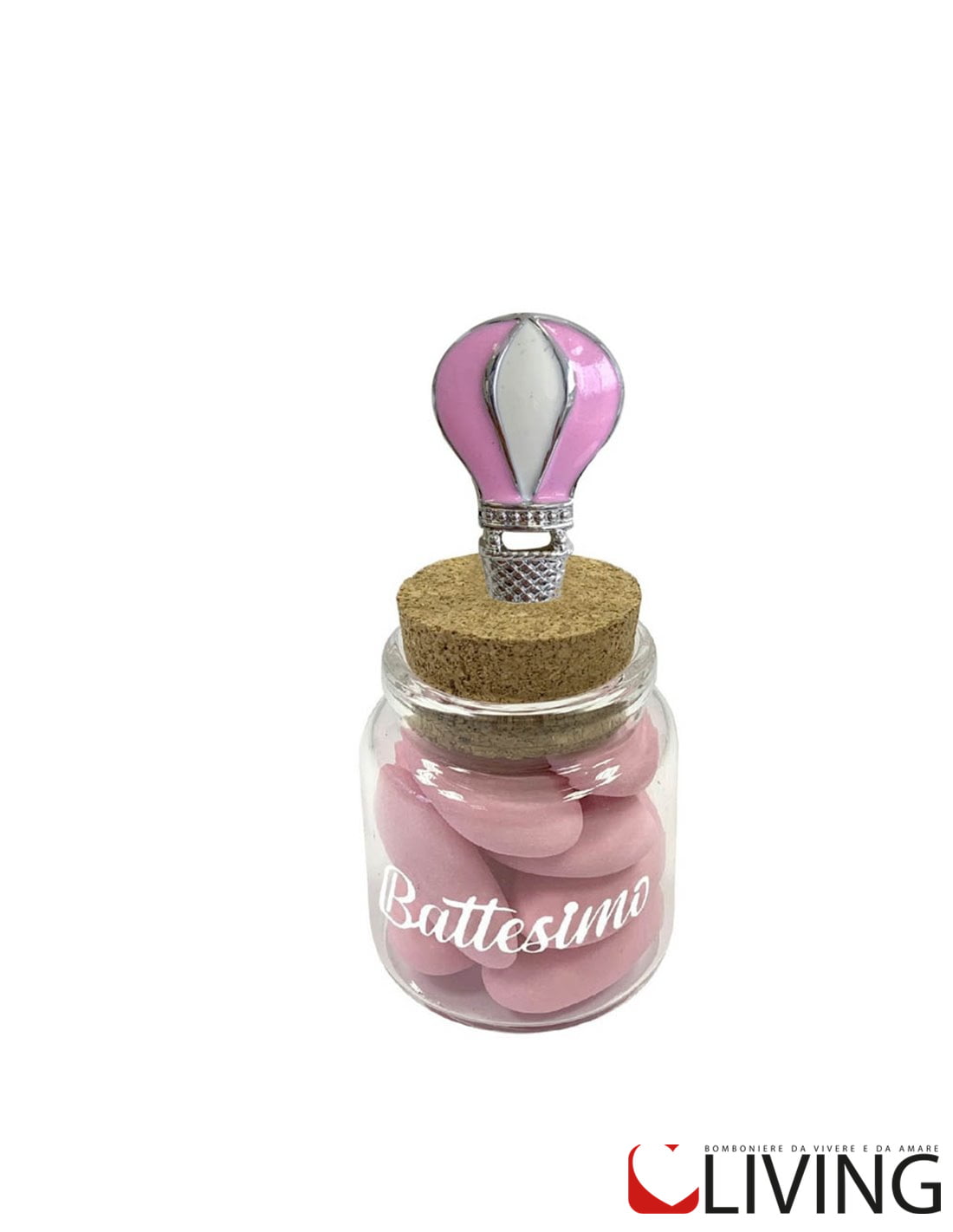 Barattolo con mongolfiera rosa in metallo