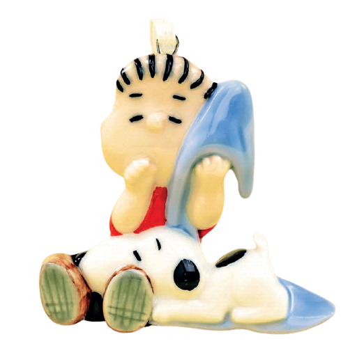 Bomboniera tema Snoopy in porcellana con linus seduti con coperta