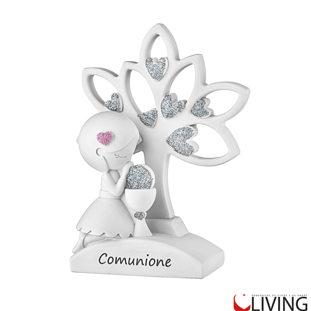 bomboniera bimba comunione albero vita con cuori argento