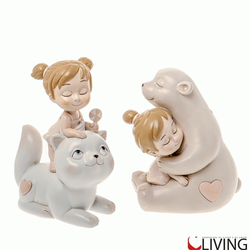bomboniera bambina con gattino e orso polare
