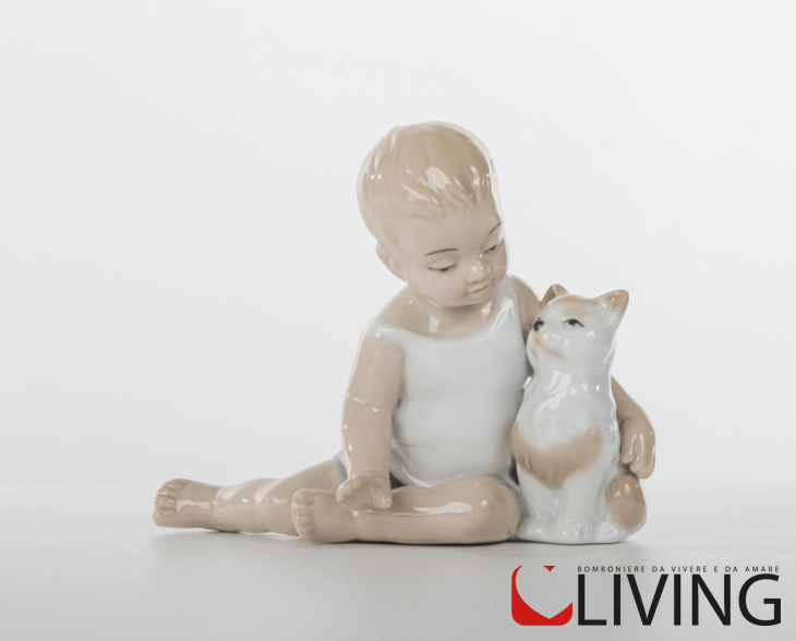 Bomboniera bimbo porcellana con gattino morena