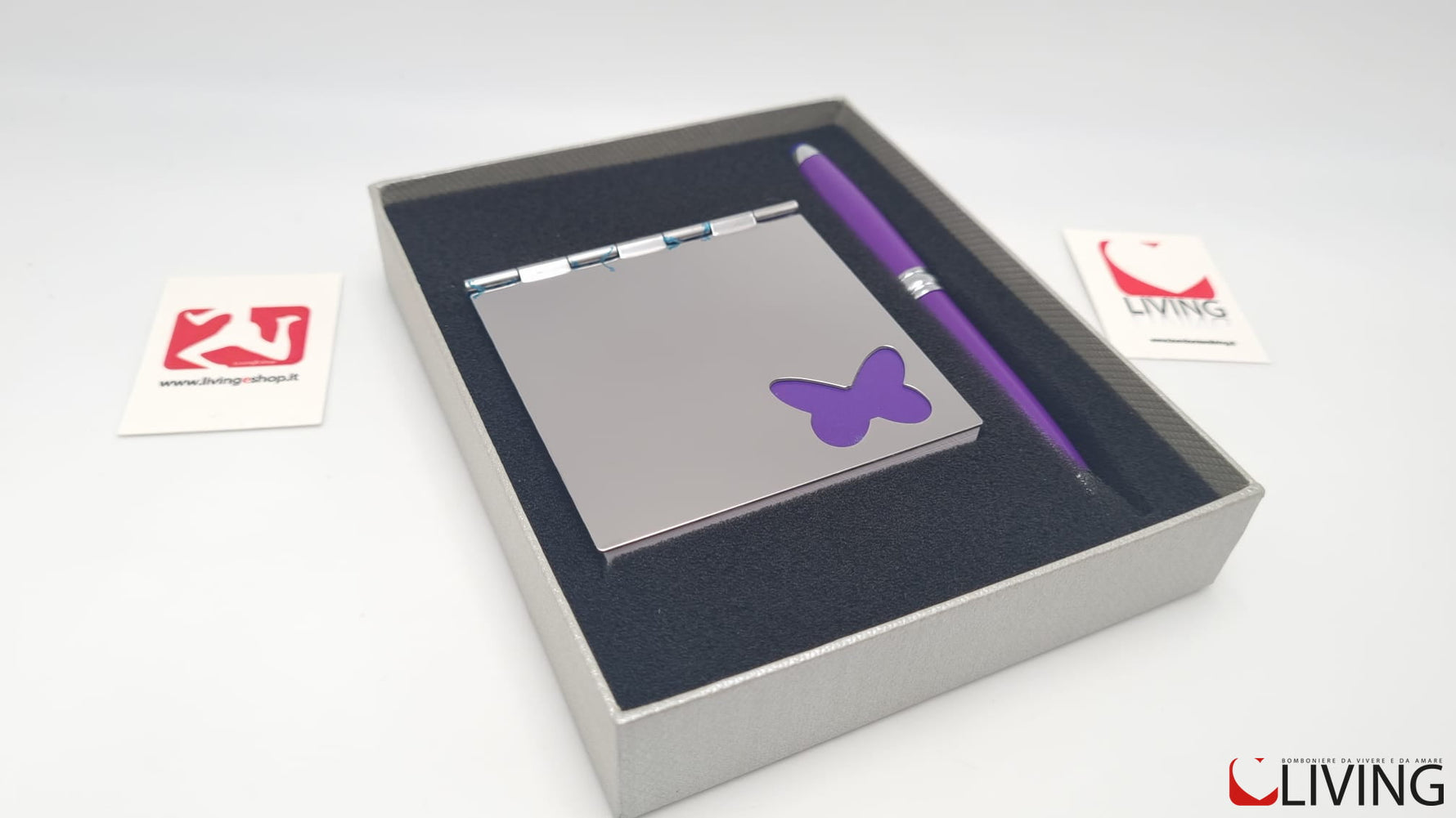 bomboniera blocco note con penna touch colore lilla