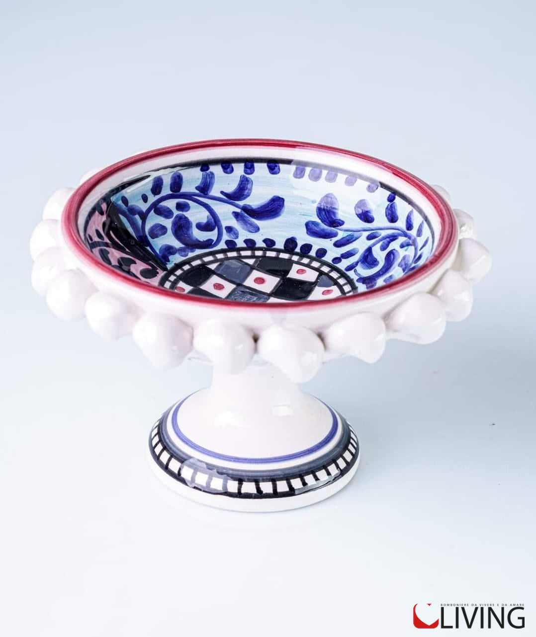 bomboniera alzatina in ceramica di caltagirone linea zaffiro