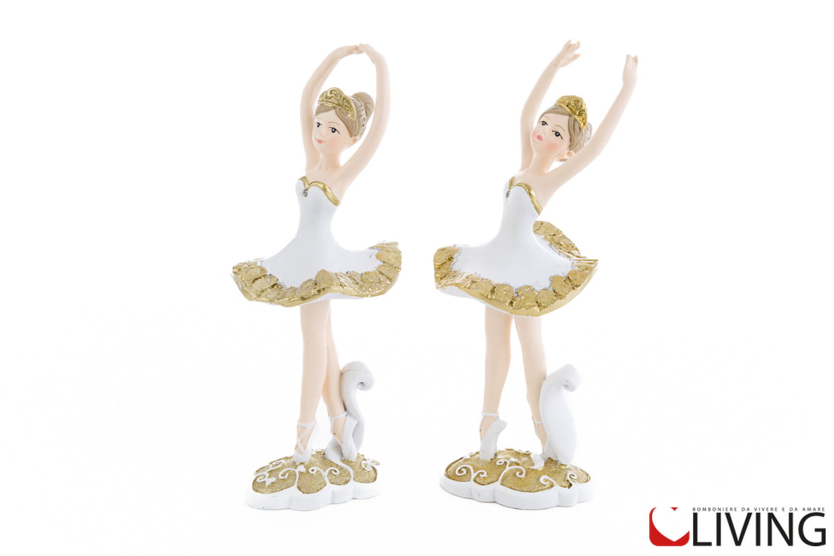 bomboniera ballerina resina bianco e oro