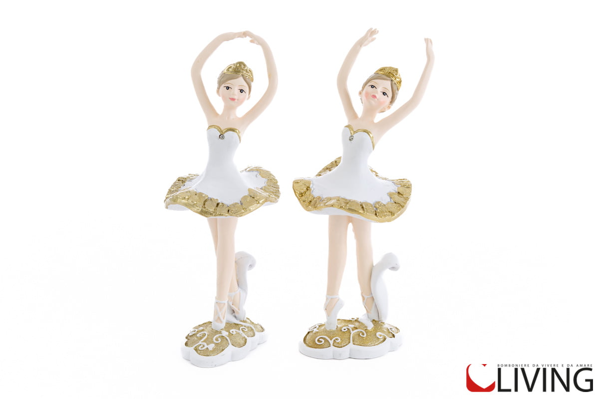 bomboniera ballerina resina bianco e oro