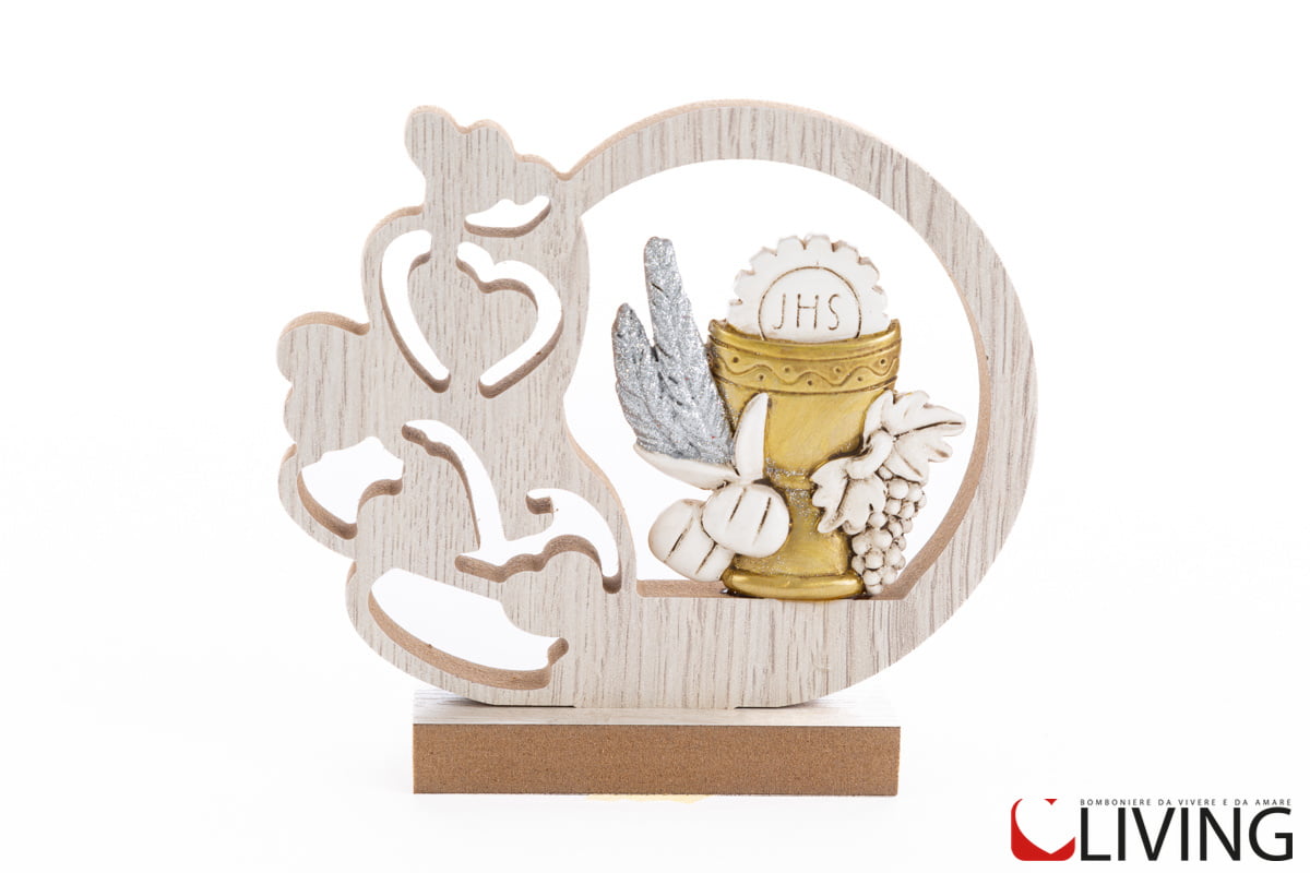 bomboniera calice prima comunione resina e legno