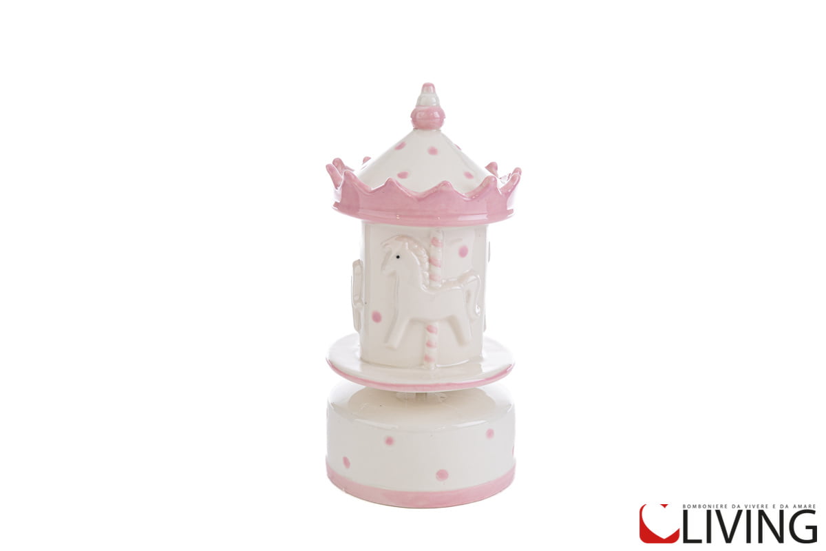 bomboniera carillon giostrina porcellana rosa