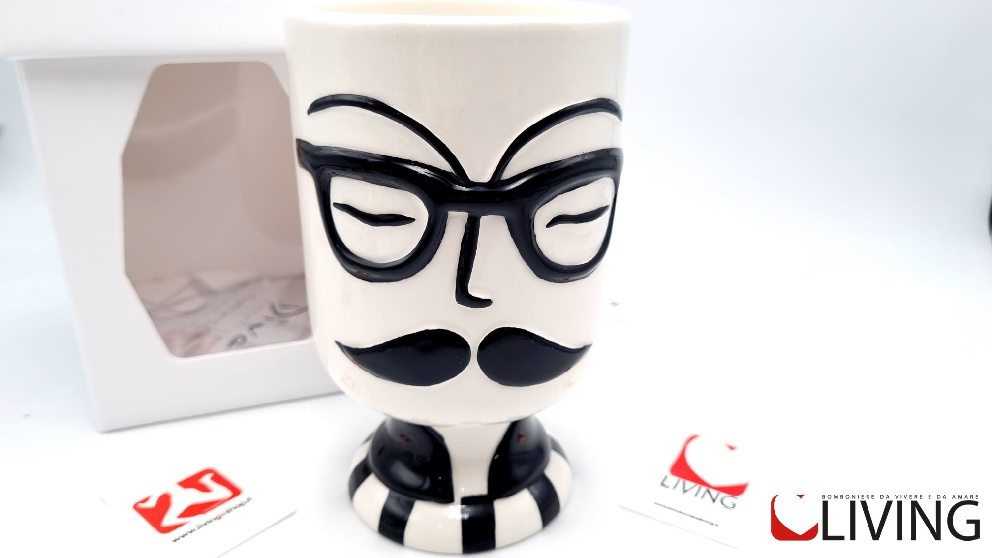 bomboniera caspo vaso viso uomo con baffi