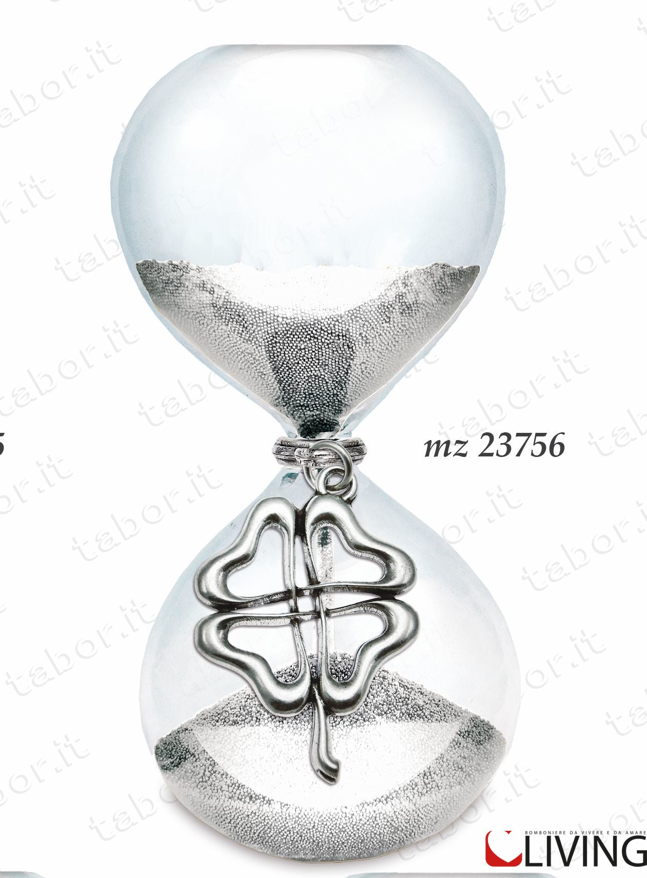 bomboniera-clessidra-grande-sabbia-argento-quadrifoglio-mz23756