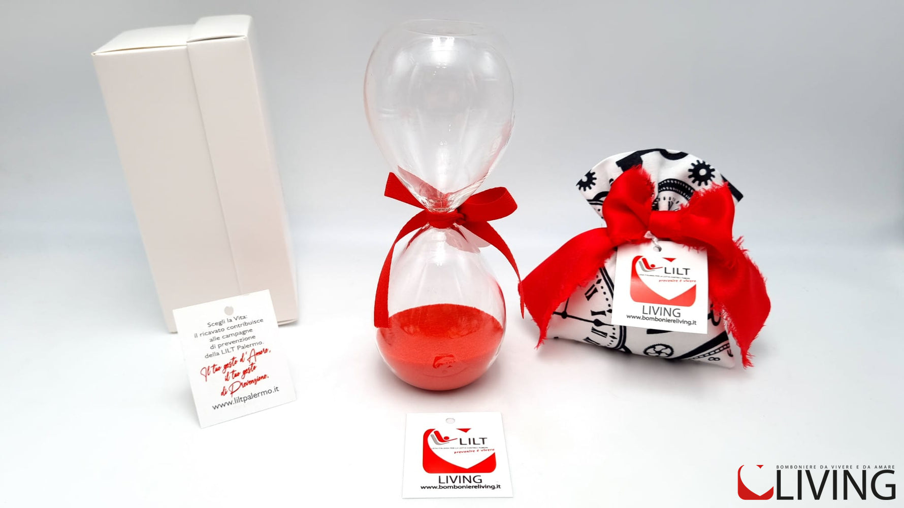 bomboniera clessidra rossa linea solidale lilt living