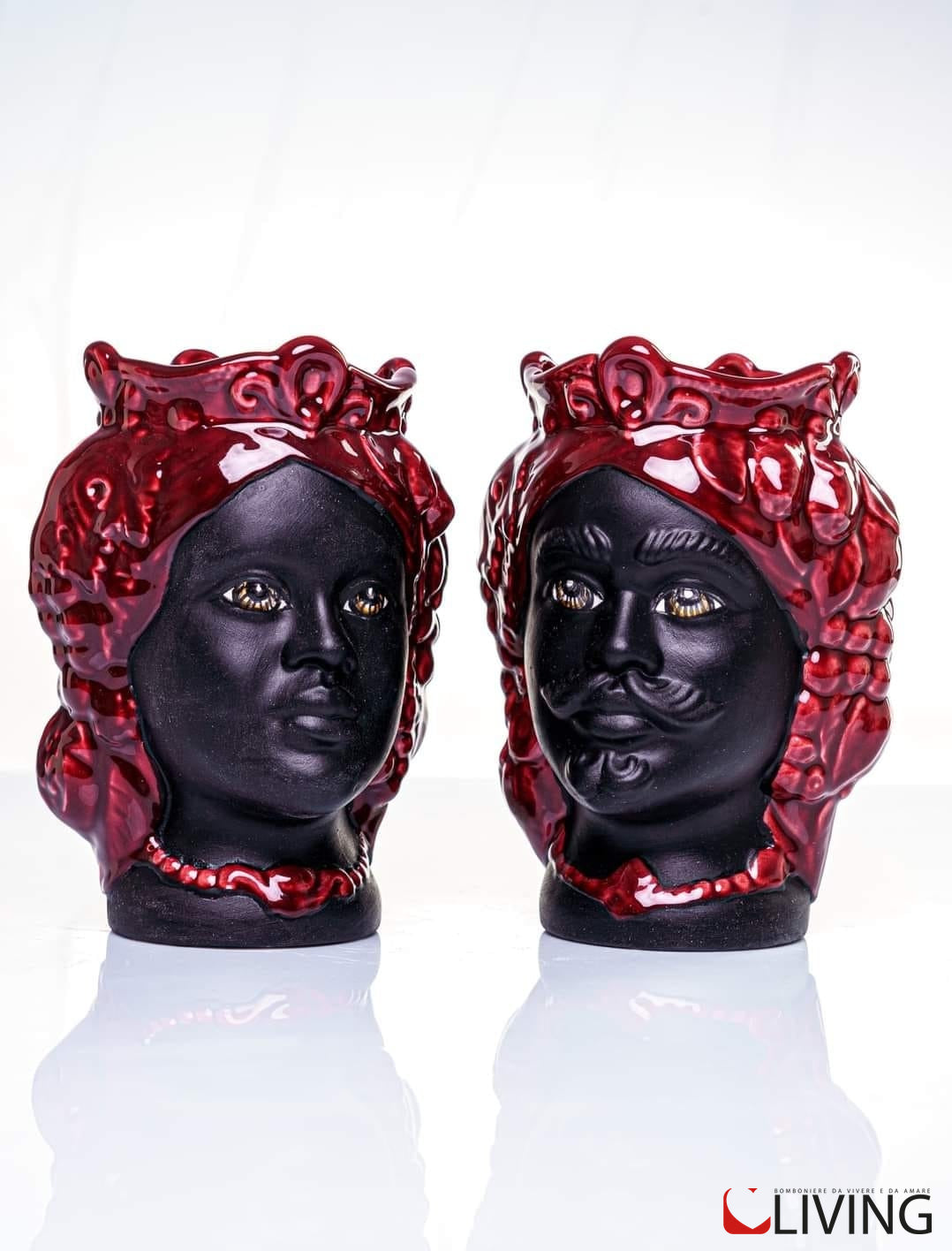 bomboniera coppia teste di moro ceramica di caltagirone linea “gioiello bordeaux”