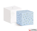 bomboniera cubo luce a led azzurro con fiori