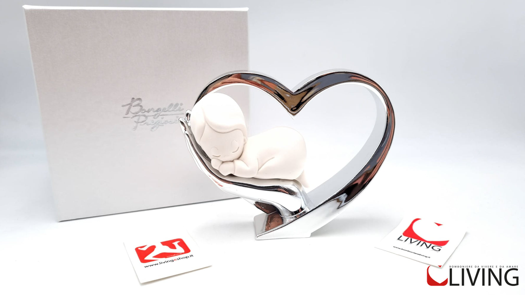 bomboniera cuore argento con bimbo