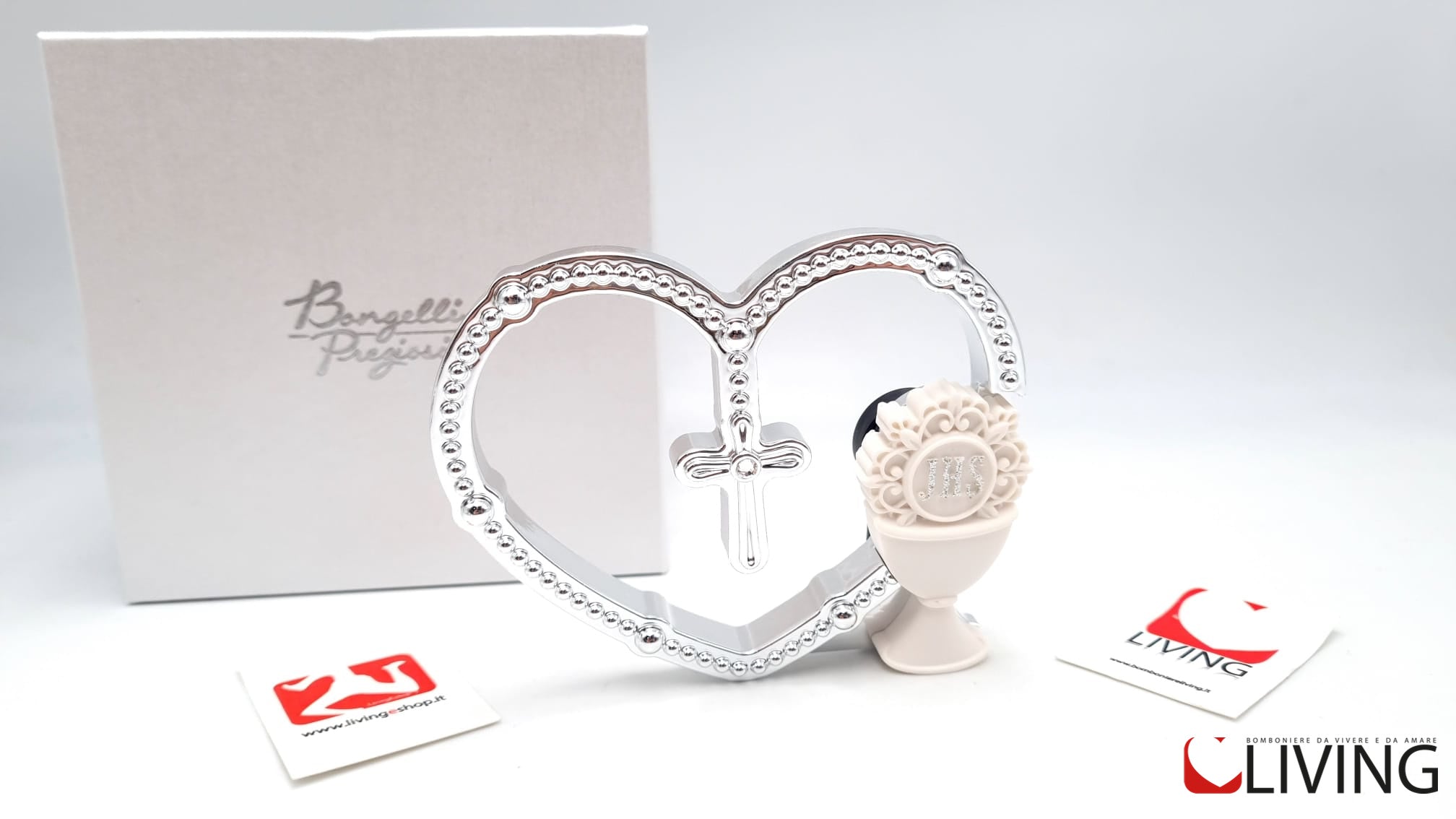 bomboniera cuore argento con calice comunione