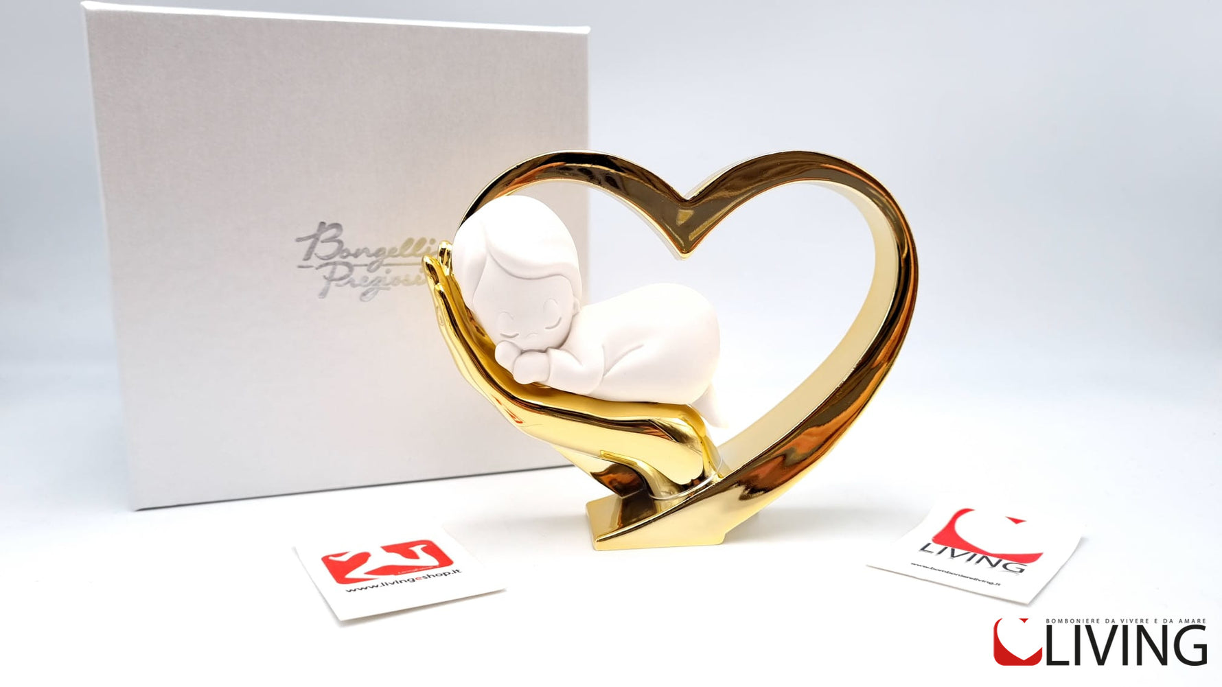 bomboniera cuore oro con bimbo