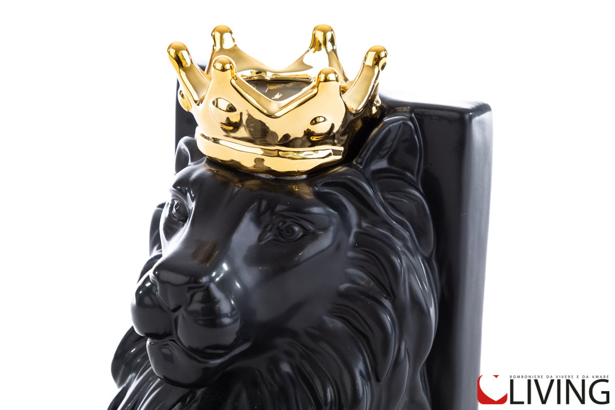 bomboniera fermalibro leone porcellana nero