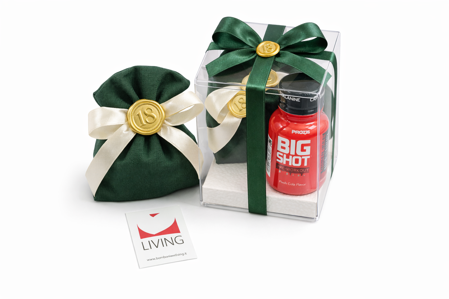 bomboniere fitness 18 anni scatola con big shot pre workout e confetti