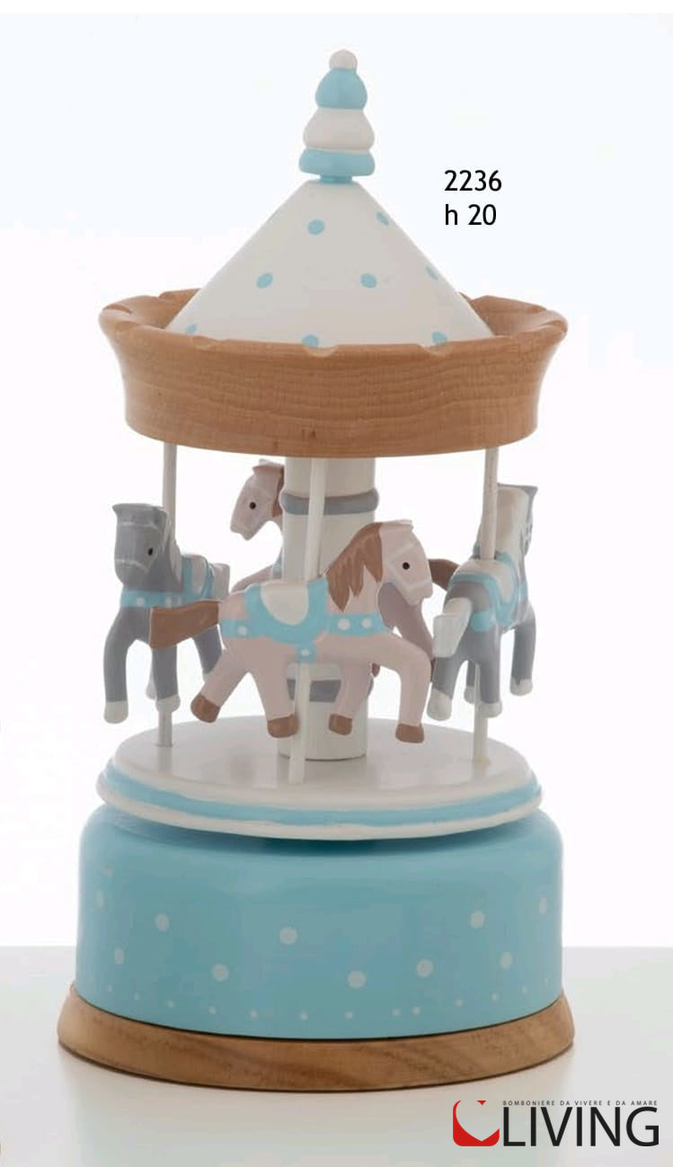 bomboniera giostra carillon linea wood celeste