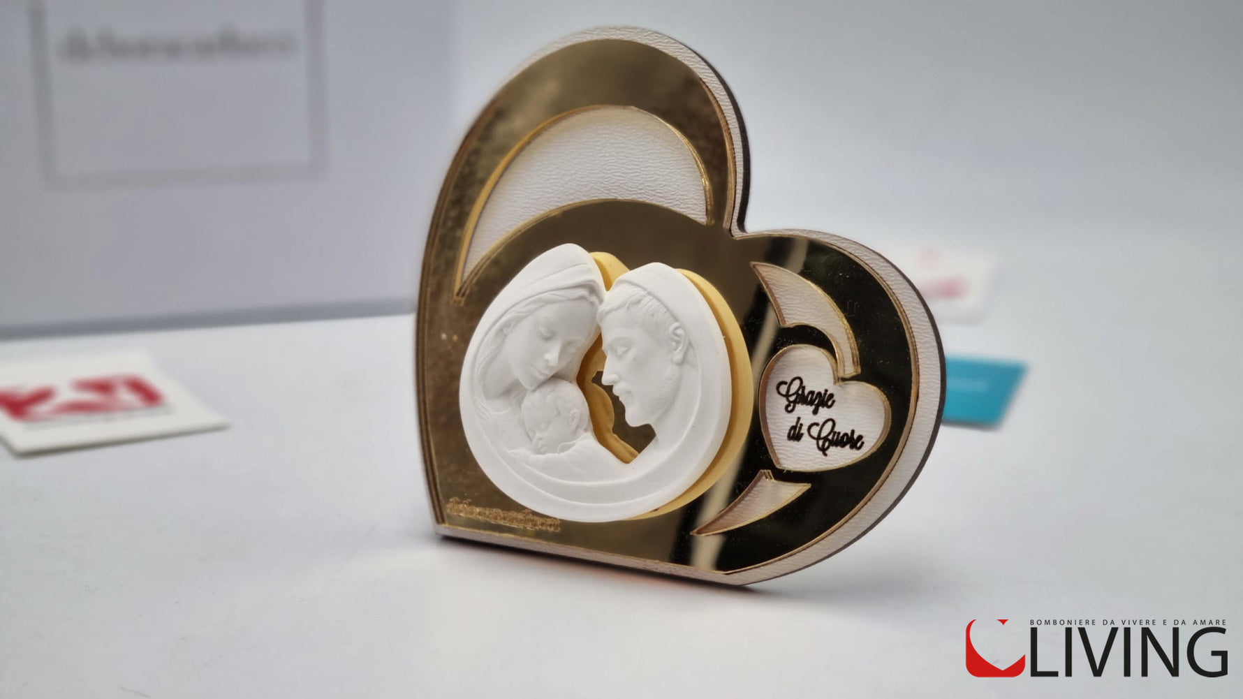 bomboniera cuore oro sacra famiglia personalizzabile
