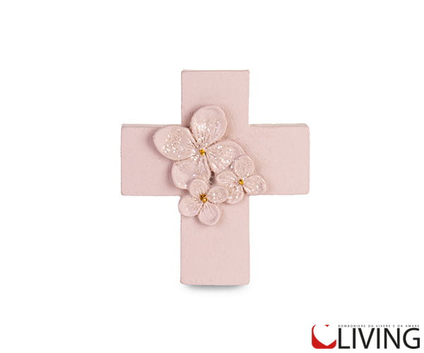 bomboniera magnete croce rosa cipria glitter