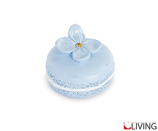 bomboniera magnete macaron con fiori azzurri