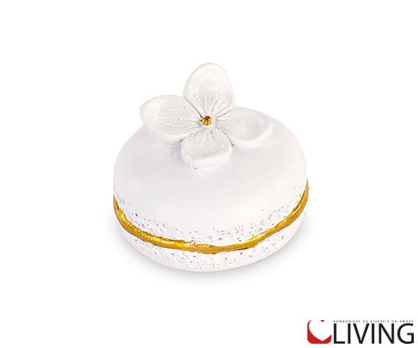 bomboniera magnete macaron con fiori bianco