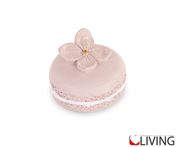 bomboniera magnete macaron con fiori rosa cipria