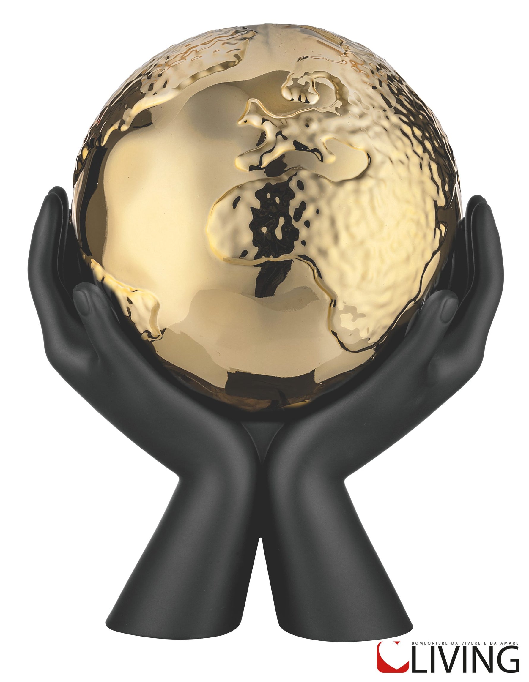 bomboniera mani nere con mappamondo oro