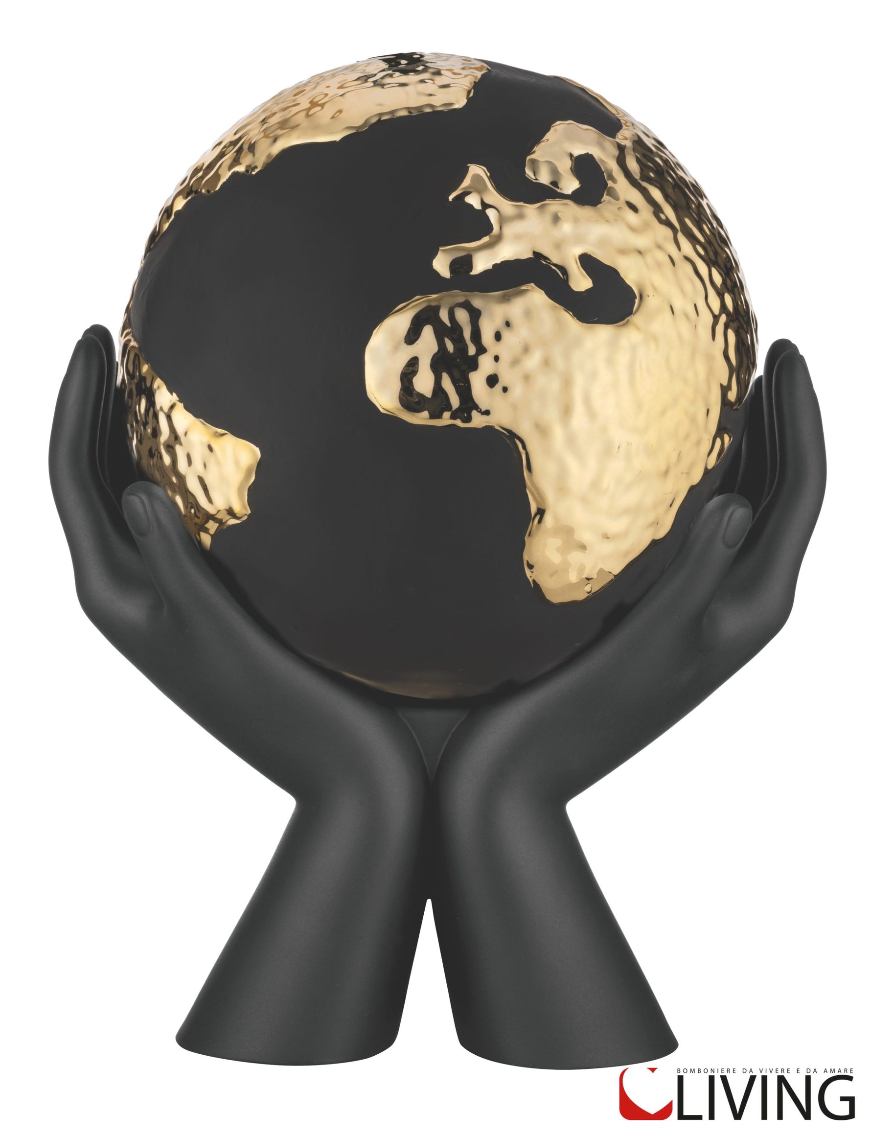 bomboniera mani nere con mappamondo oro e nero